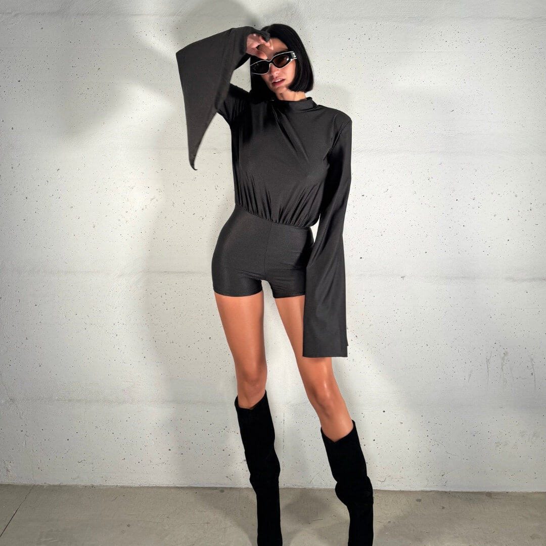 OF - Tutina Ginevra satin nero schiena nuda