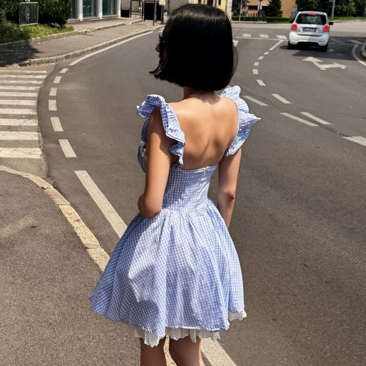 OF - Abito Vi vichy azzurro