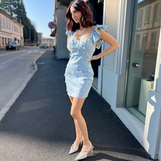 LM - Abito Sandra light denim con perle