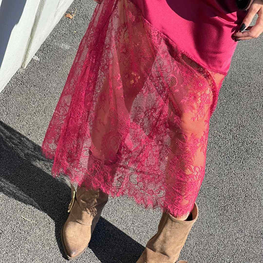 OF - Abito Leli bordeaux con inserti pizzo