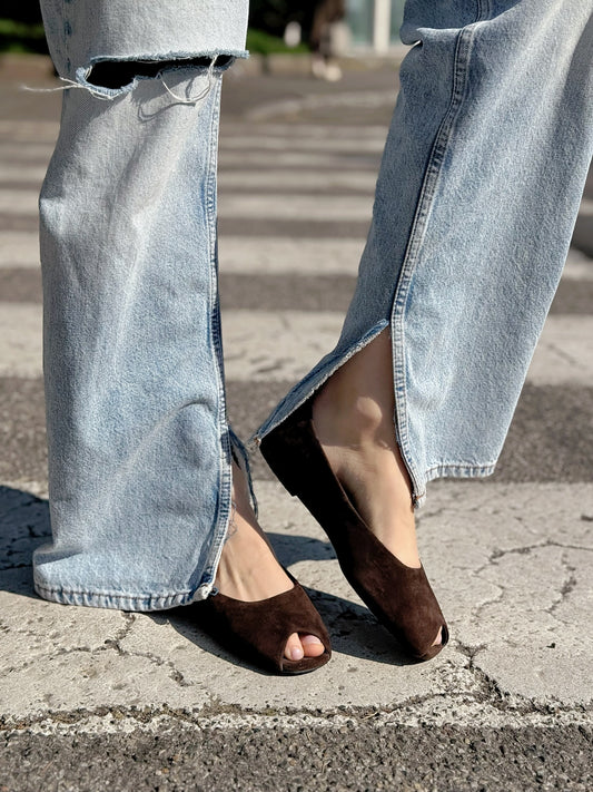 OF - Ballerina Maya camoscio testa di moro open-toe