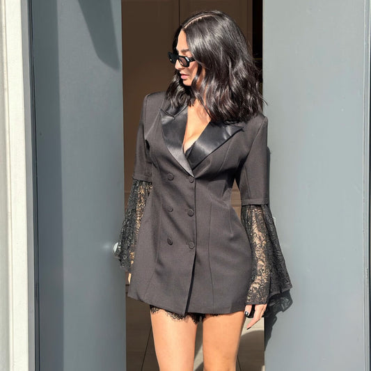 OF - Blazer Clara nero con maniche pizzo