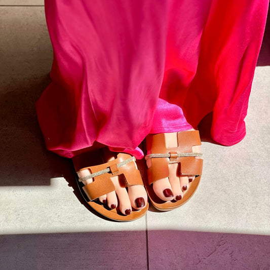 OF - Sandalo basso Hern cuoio strass