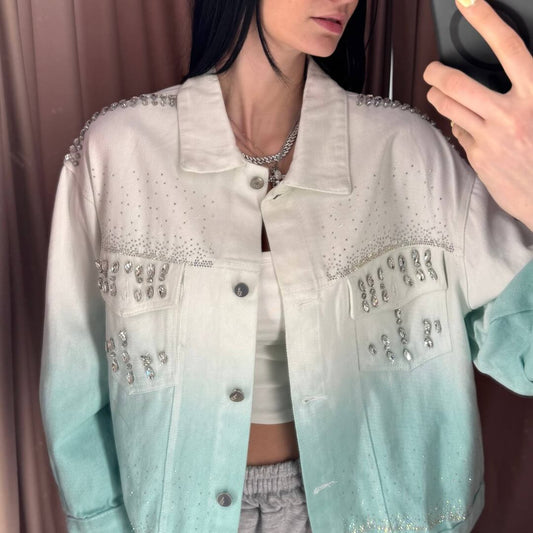 LM - Giacca Petra denim con strass e pietre