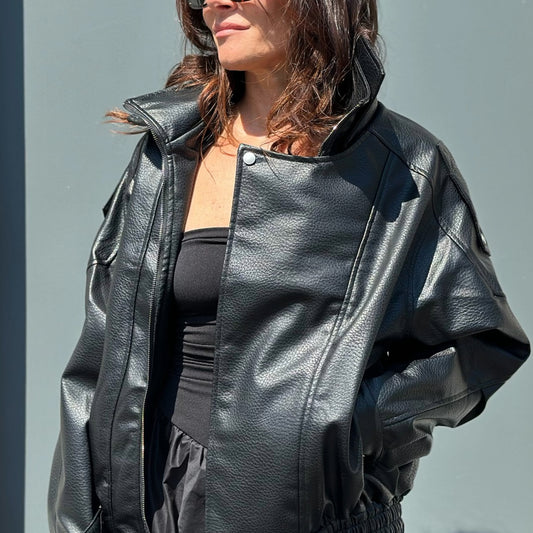 LM - Giacca Laurent aviator nero doppio colletto