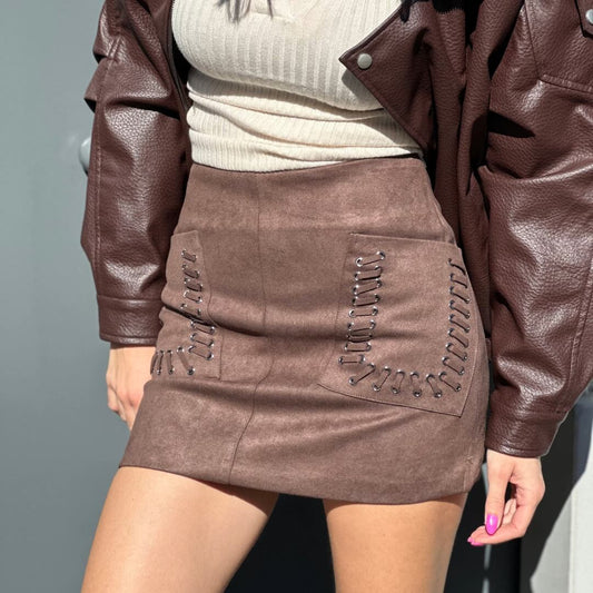 OF - Gonna Pons suede marrone con lacci