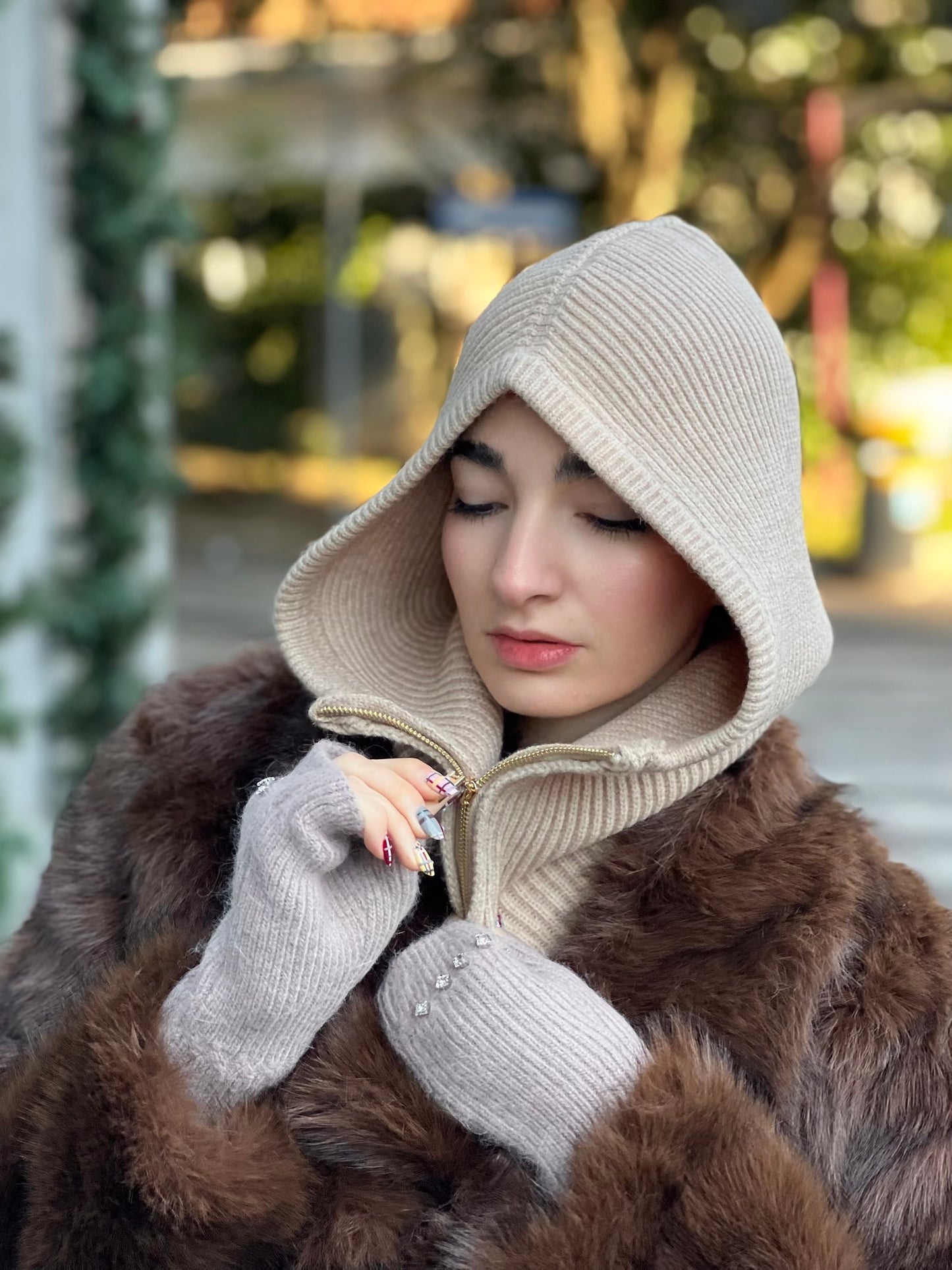 OF - Balaclava Geordie beige con zip