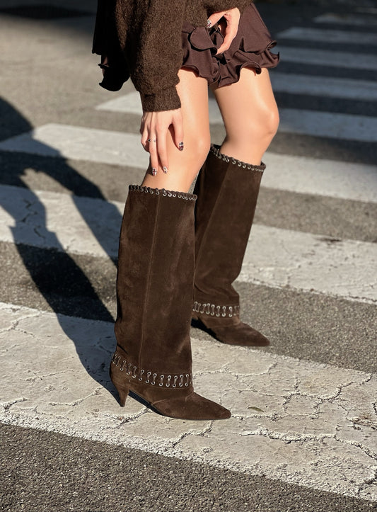 OF - Stivale Elsa intreccio camoscio marrone