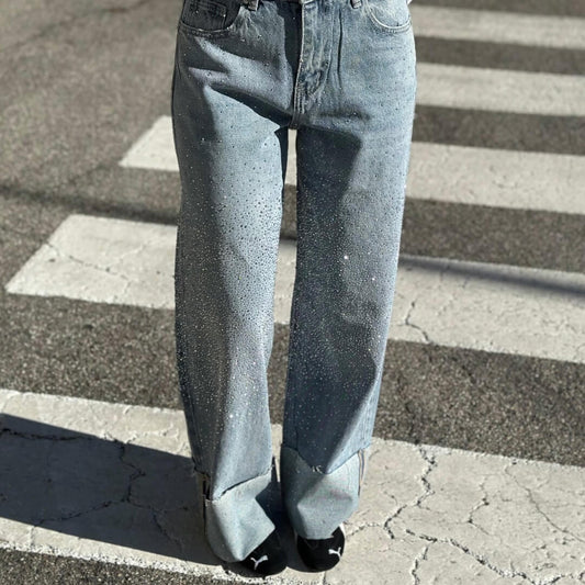 OF - Jeans Heng light blu con risvolto