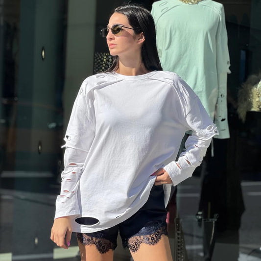 LM - Maglia Devon bianco con rotture