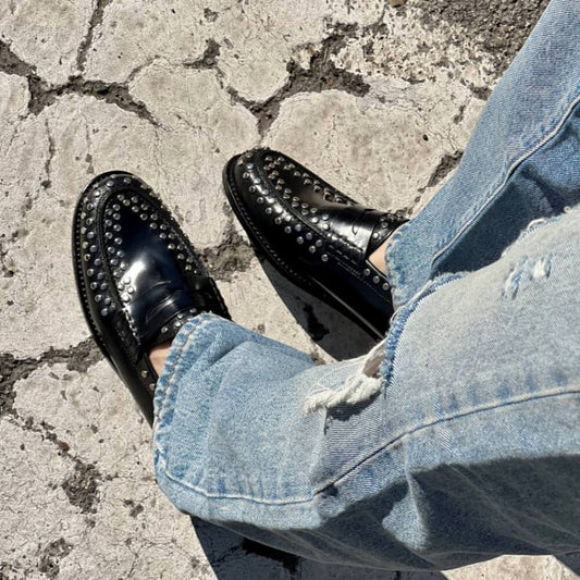 OF - Mocassino Squir nero con borchie