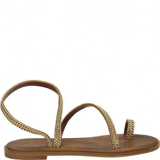 LM - Sandalo basso Deus cuoio catena oro