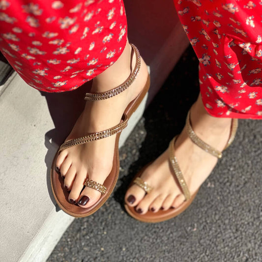 OF - Sandalo basso Deus cuoio catena oro