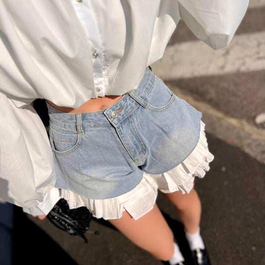 OF - Shorts Wilky denim con voulant