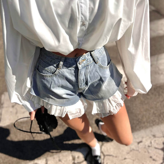 LM - Shorts Wilky denim con voulant