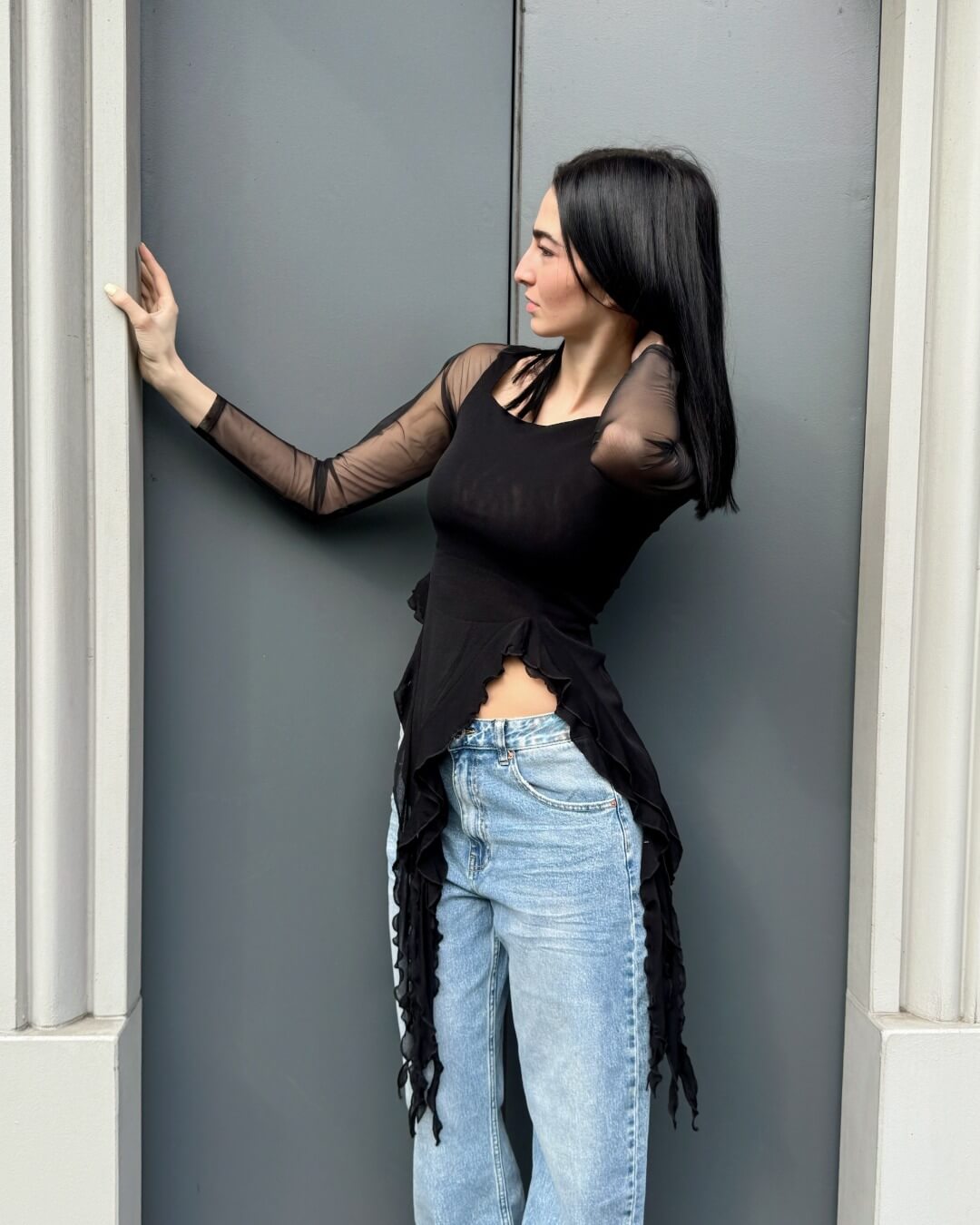 OF - Top Ariel nero con rouches