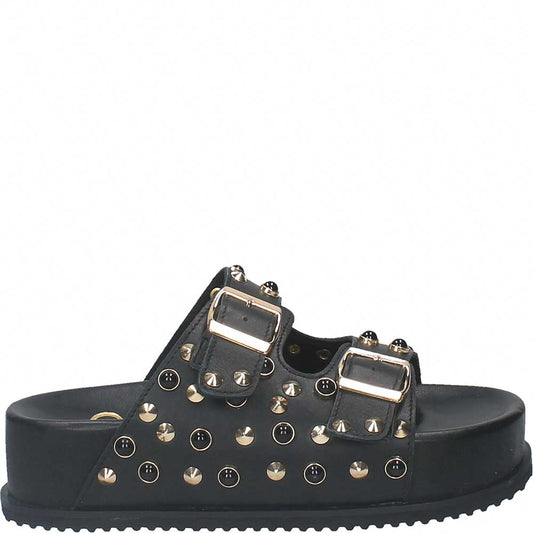 LM - Ciabatta Liza nero platform con borchie e pietre