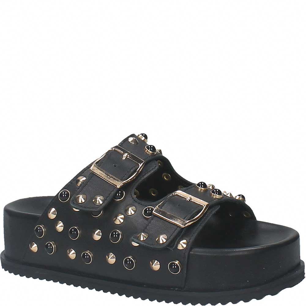 LM - Ciabatta Liza nero platform con borchie e pietre