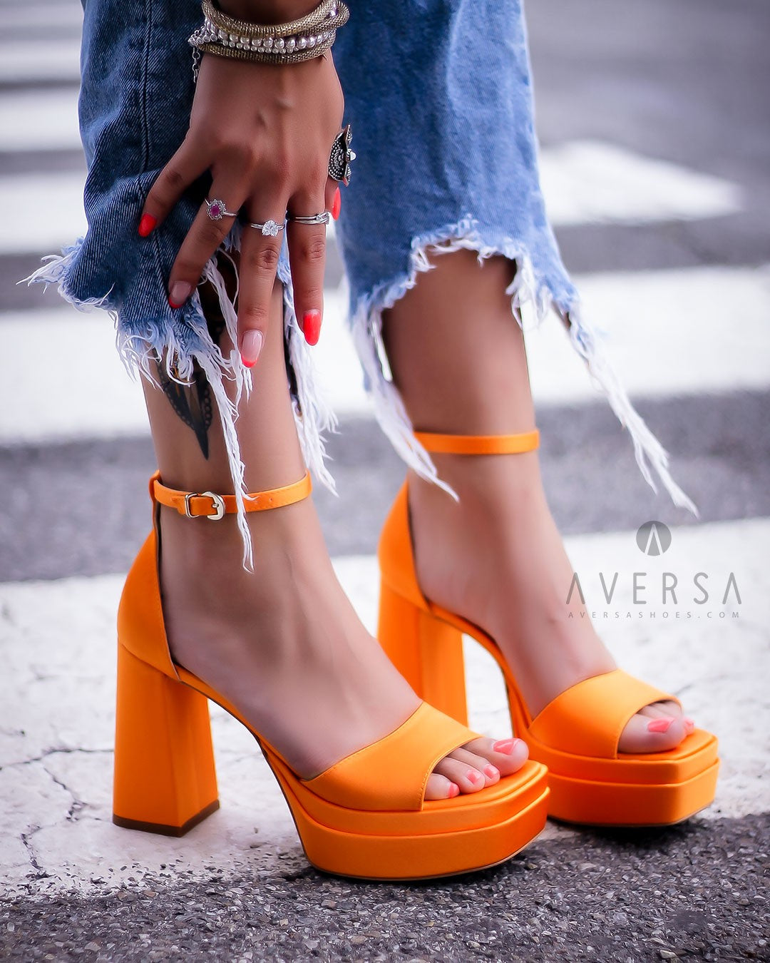 OF - Tacco Aiko con plateau in raso arancione
