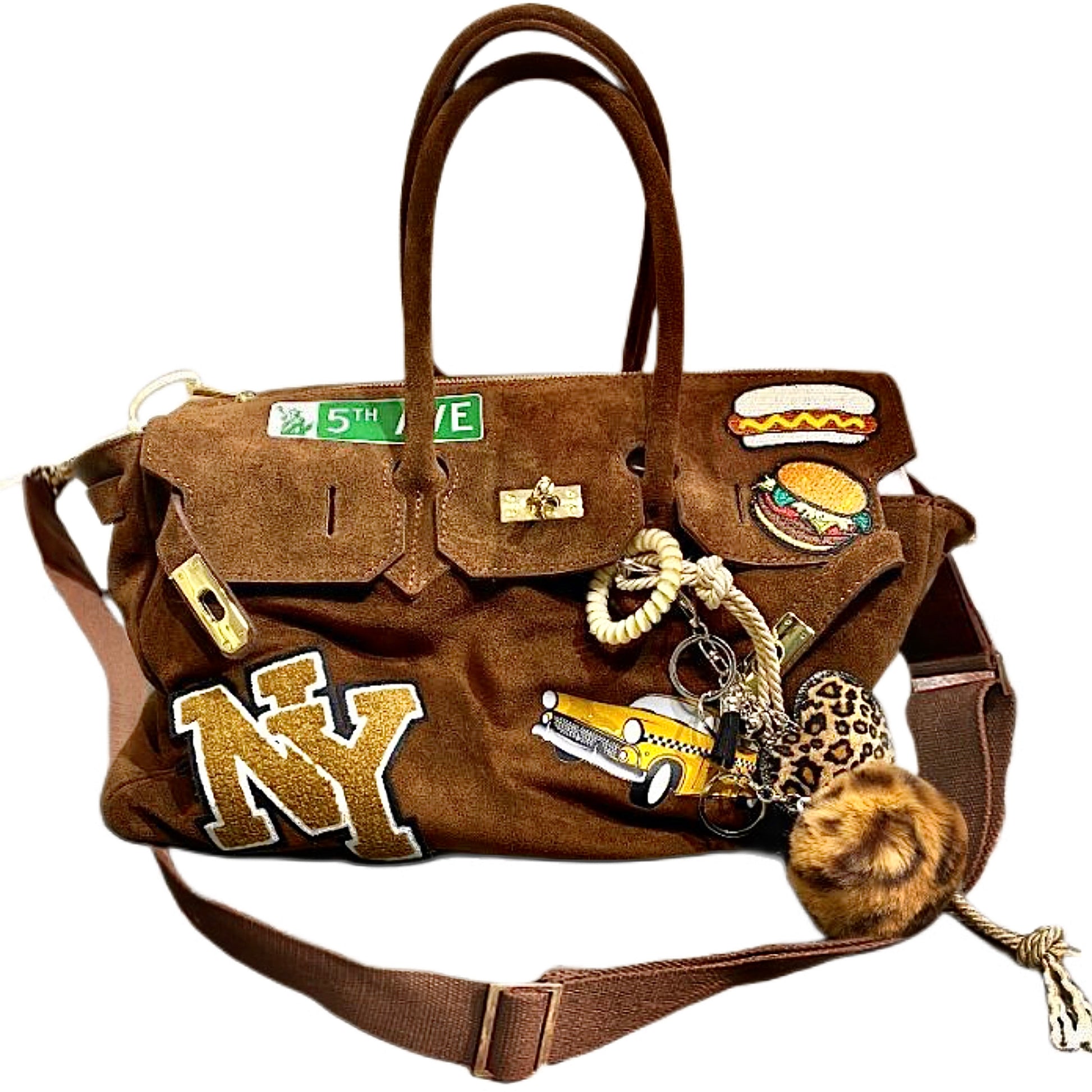 LM - MIA BAG Due manici patch New York suede choco