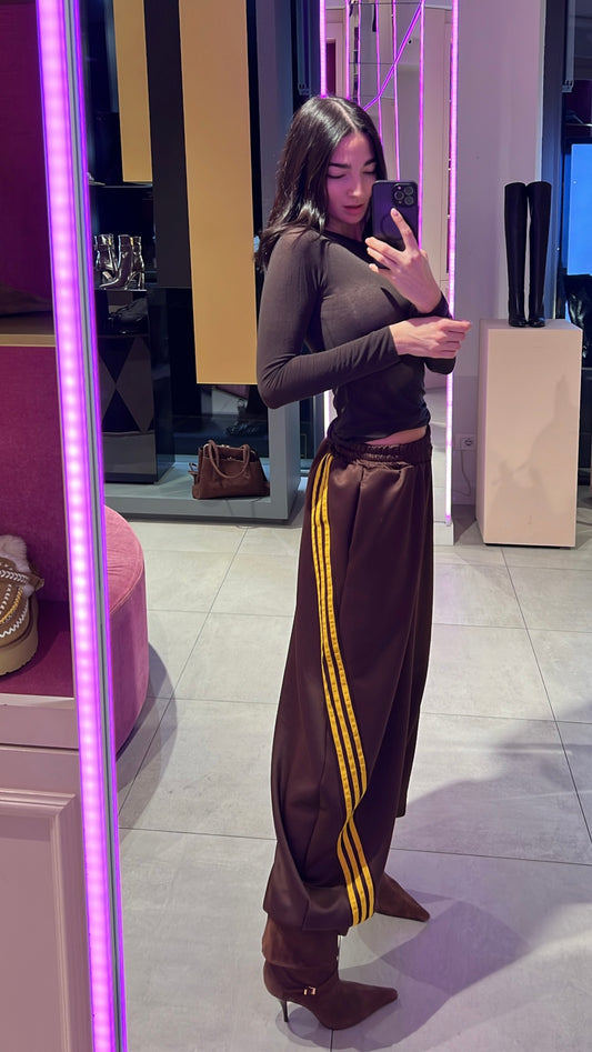 LM - Pantalone tuta Bruno marrone con inserti gialli