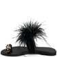 LM - Ciabattina Aramis nero con piume e pietre