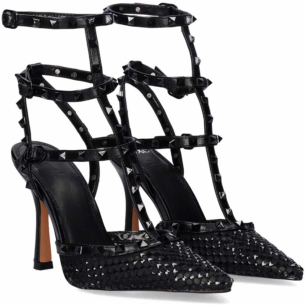 LM - Tacco Amanda nero con borchie e strass
