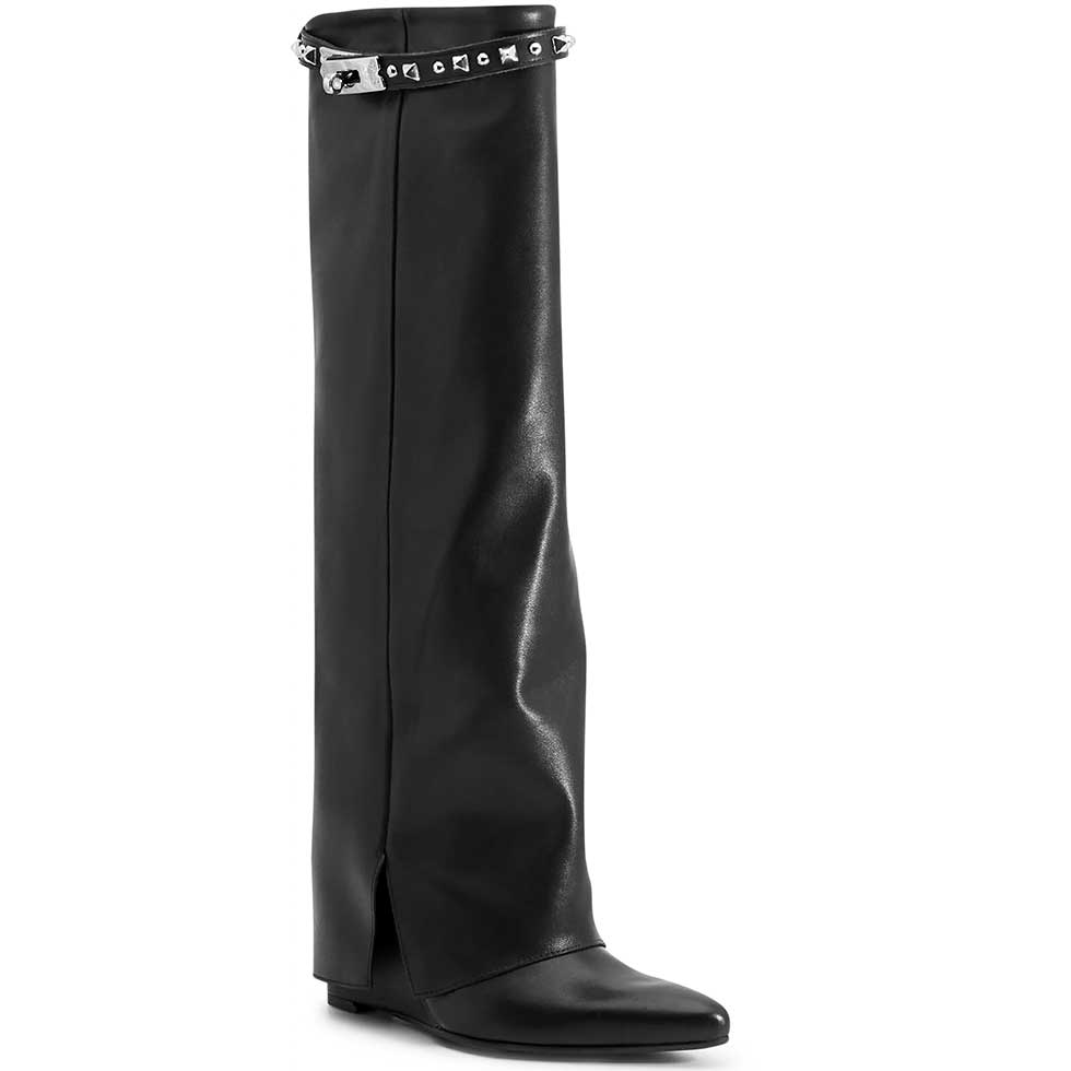 LM - Stivale Fancy nero con cinturino con borchie argento