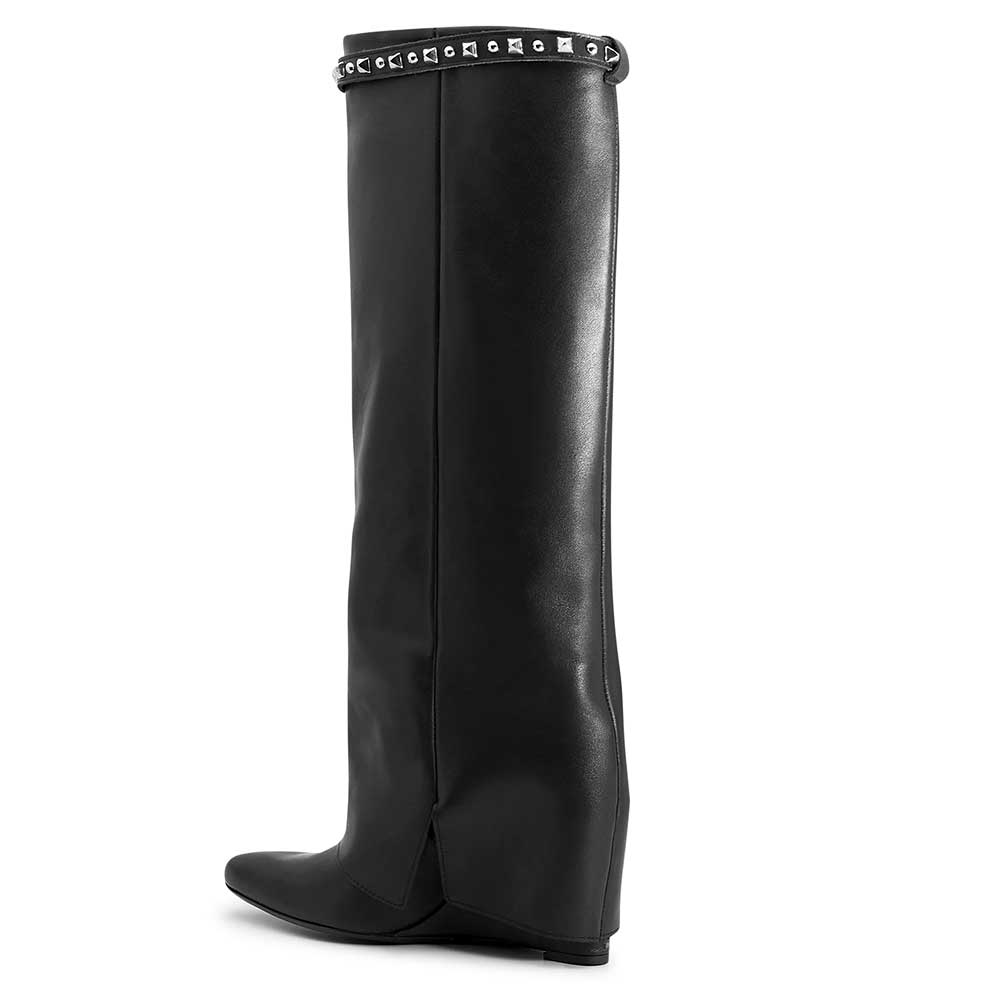 LM - Stivale Fancy nero con cinturino con borchie argento