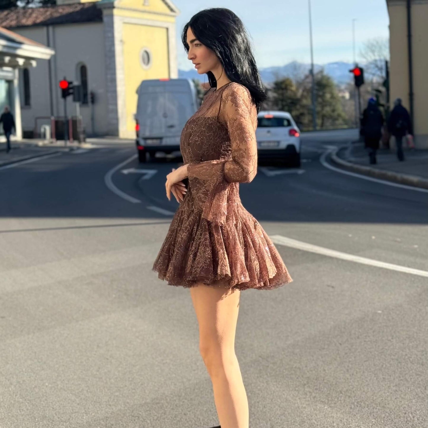 OF - Abito Catherine pizzo marrone