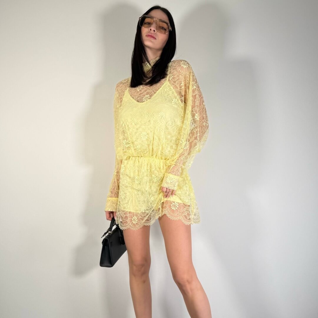 OF - LUMINA Abito Florel pizzo limone