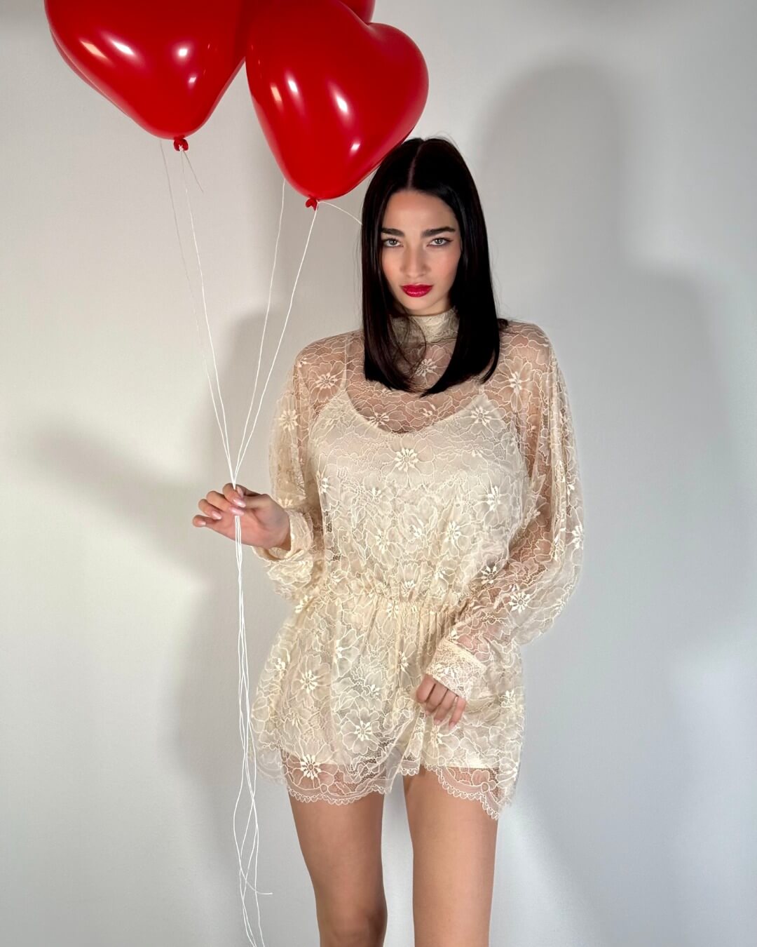 OF - LUMINA Abito Florel pizzo panna