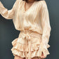 OF - Abito Miriam rouches beige con inserto pizzo