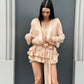 OF - Abito Miriam rouches beige con inserto pizzo