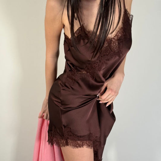 OF - Abito Marta satin cioccolato