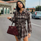 OF - Abito Silvyette quadri marrone con alamari