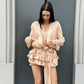 OF - Abito Miriam rouches beige con inserto pizzo