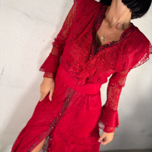 OF - TPN Abito lungo Shiloh pizzo rosso