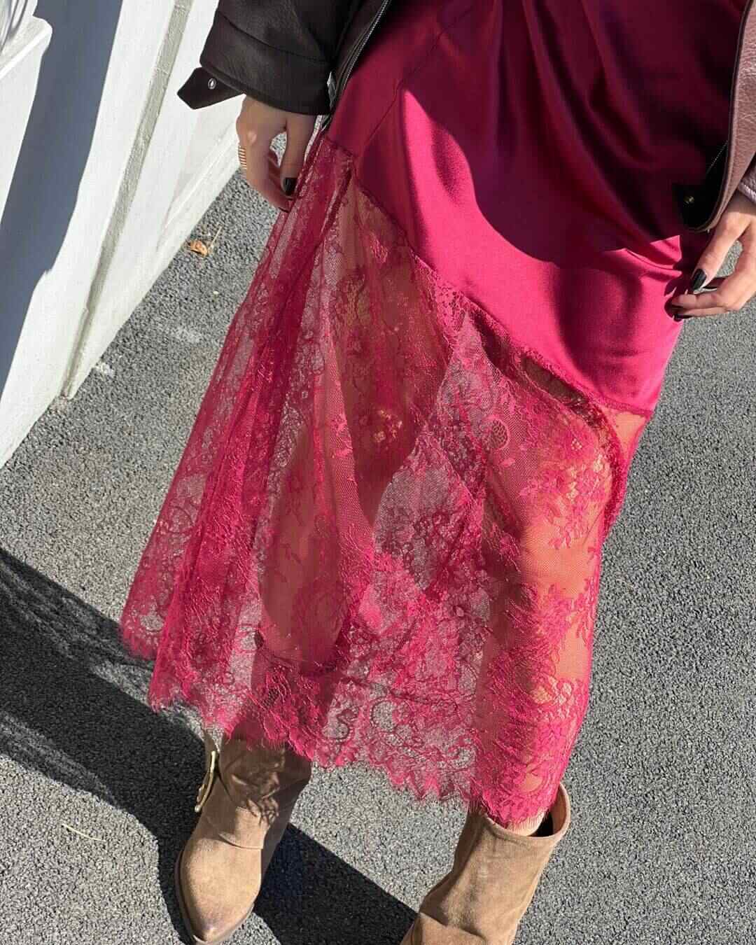 OF - Abito Leli bordeaux con inserti pizzo