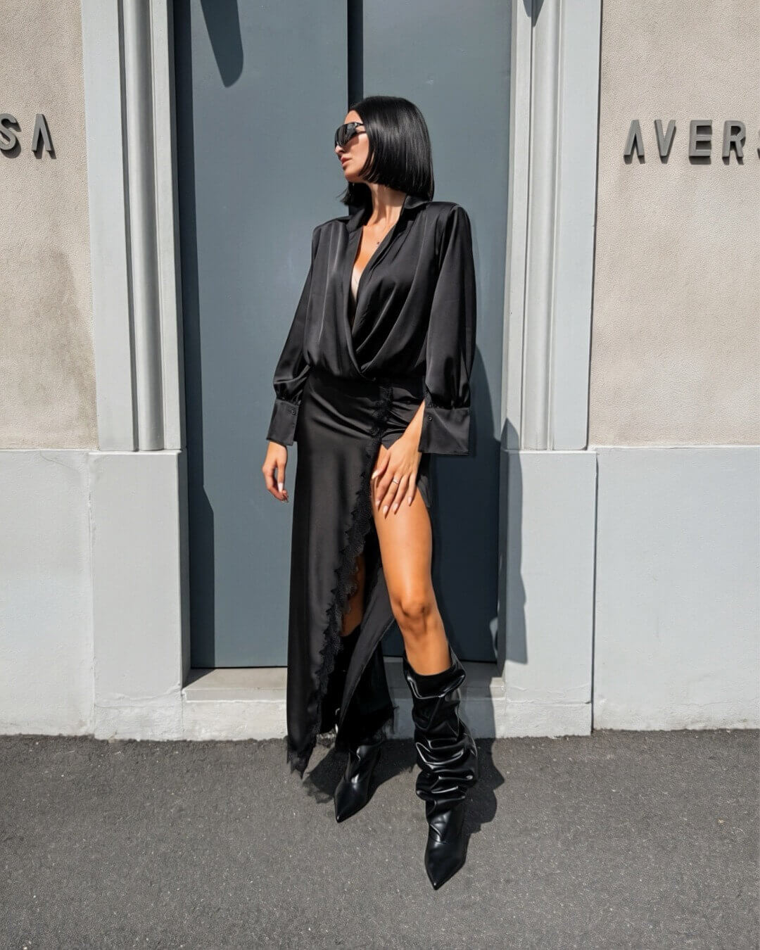 OF - Abito Illy satin nero