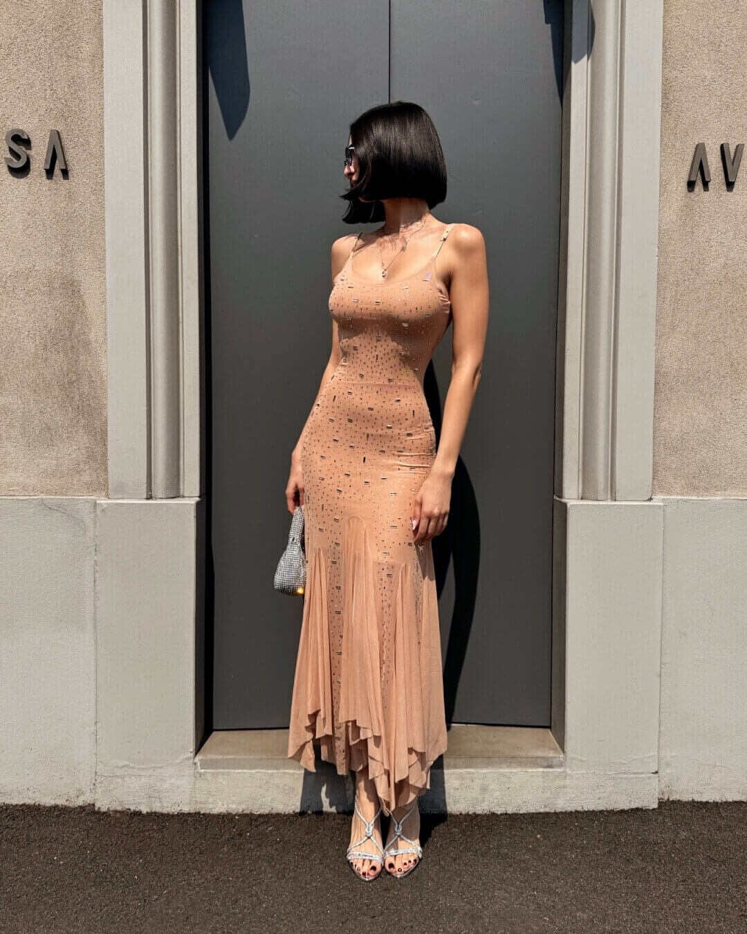 OF - Abito Sirren nude con pietre