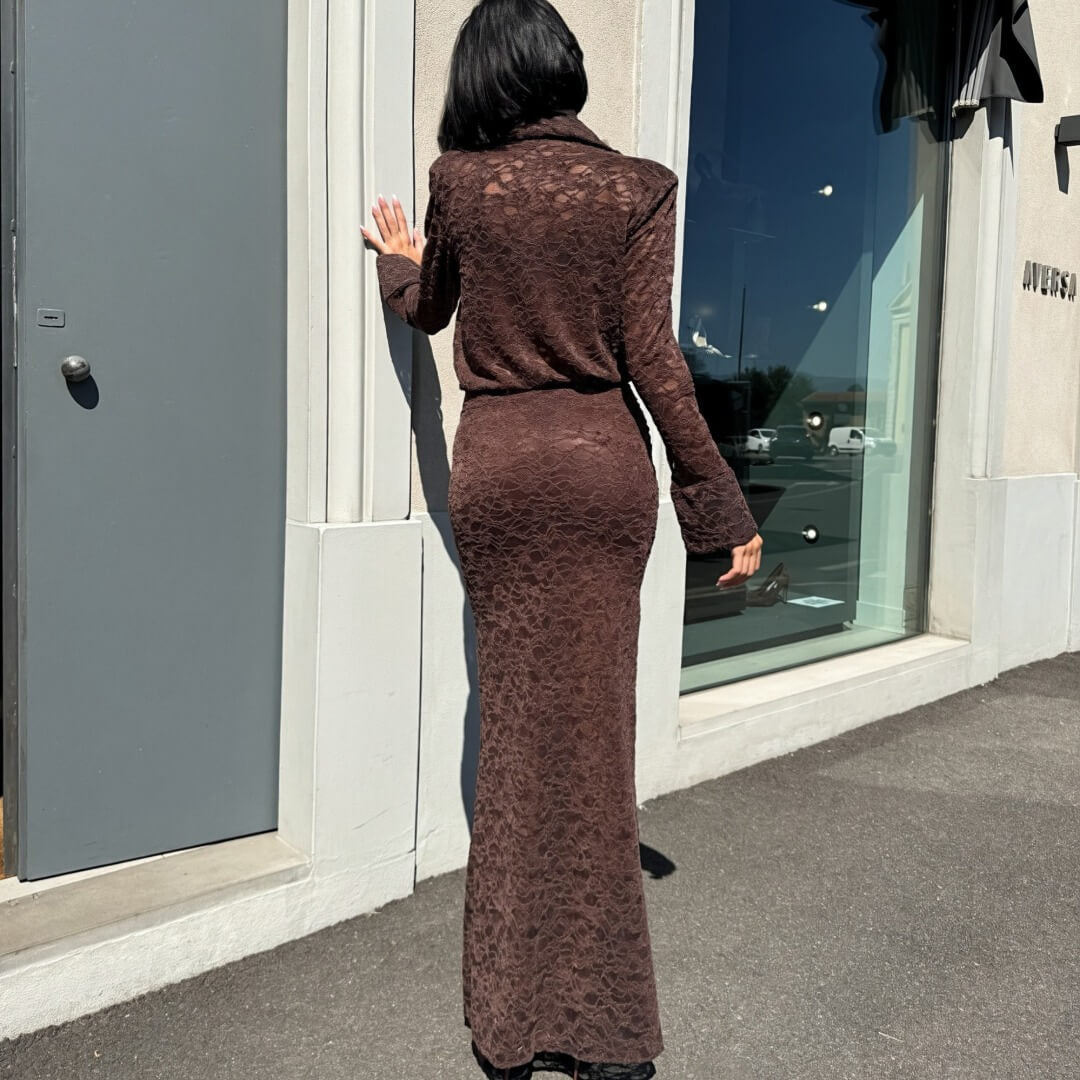 OF - Abito lungo Silvia pizzo marrone