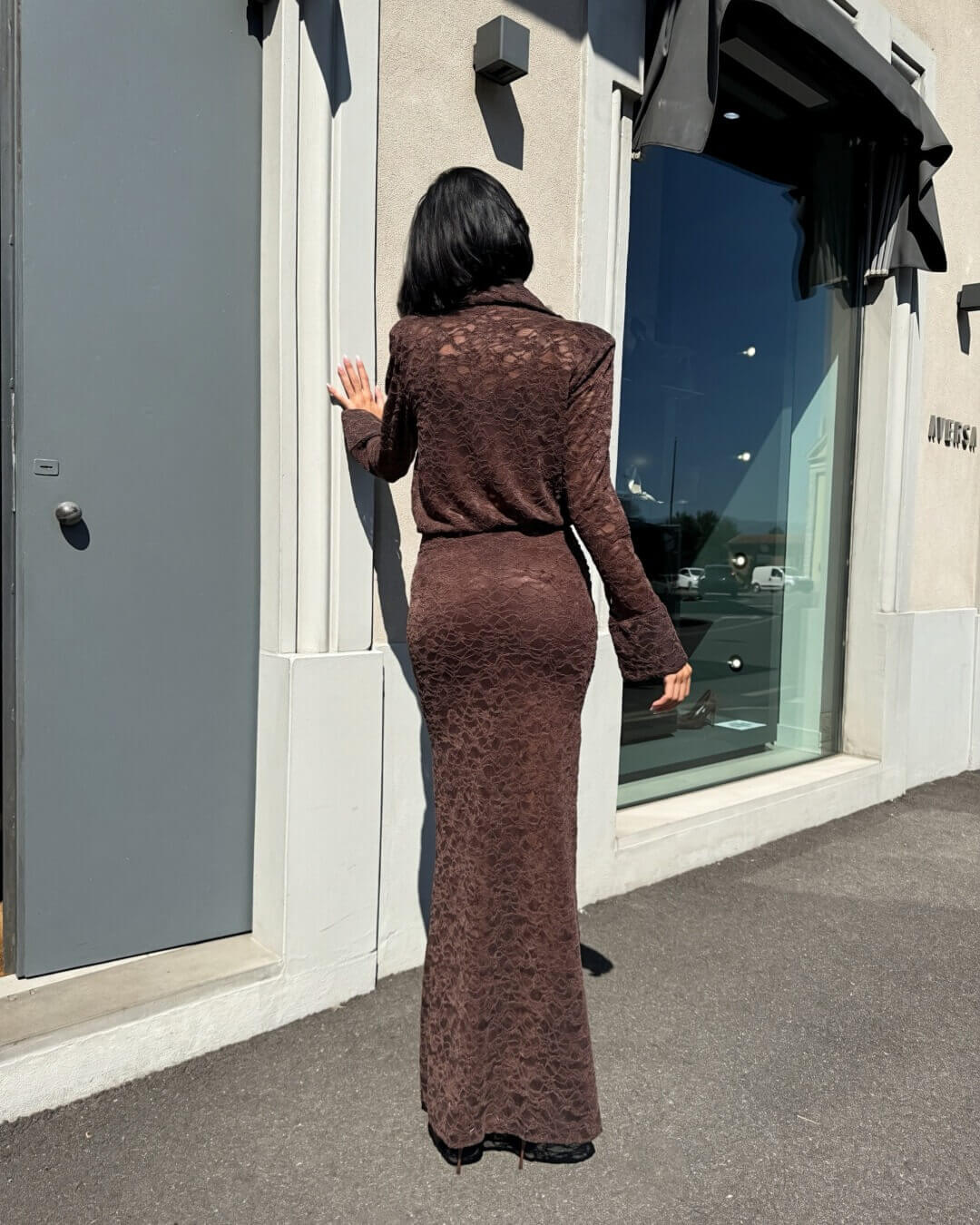 OF - Abito lungo Silvia pizzo marrone