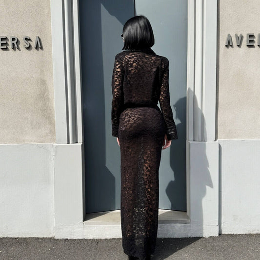 OF - Abito lungo Silvia pizzo nero