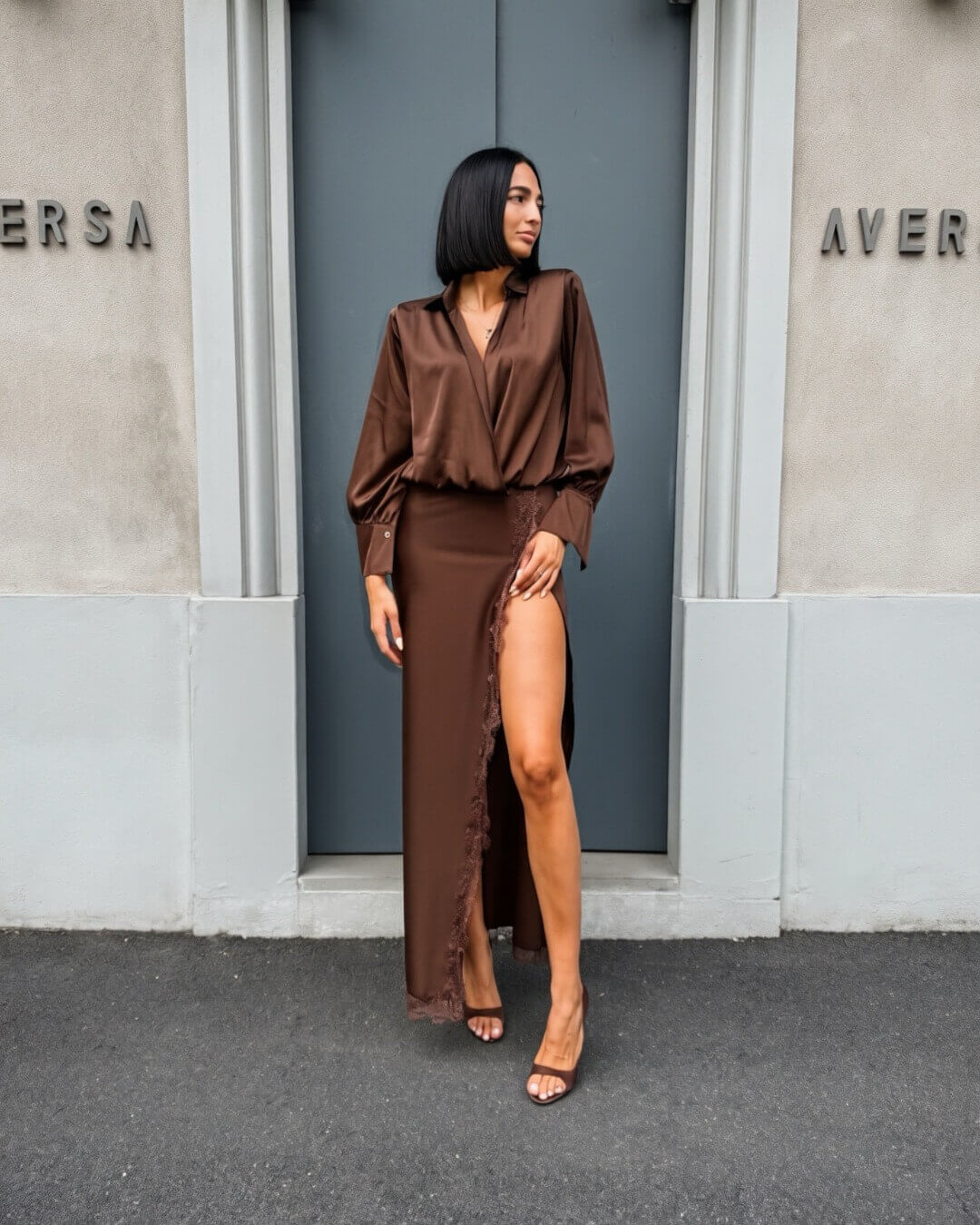 OF - Abito Illy satin marrone