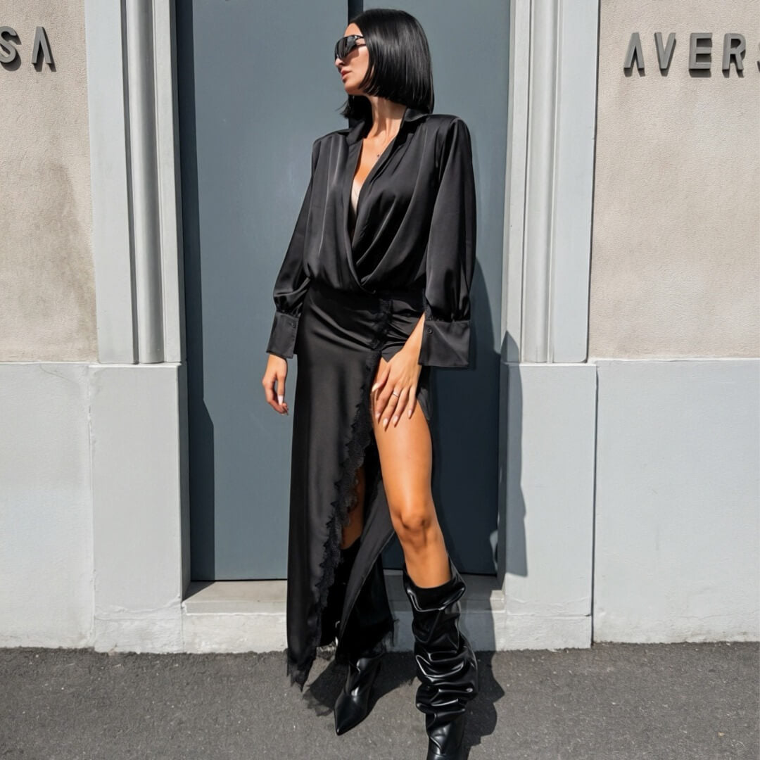 LM - Abito Illy satin nero