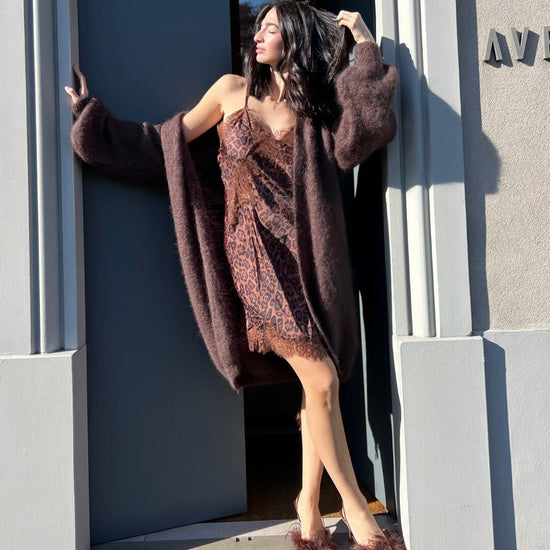 LM - Abito Tiffany marrone animalier pizzo