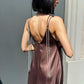 OF - Abito Fernanda marrone con lacci strass