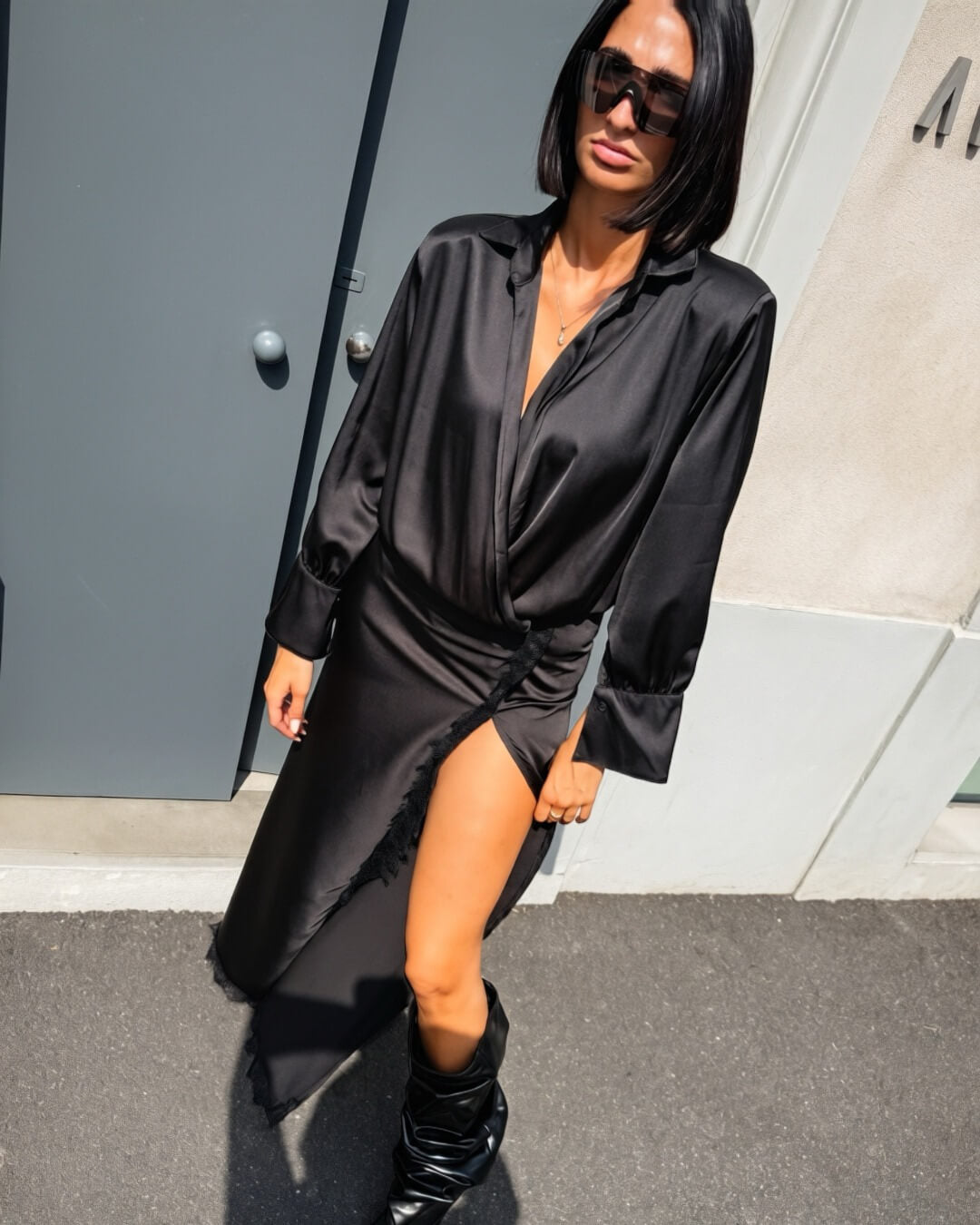 OF - Abito Illy satin nero