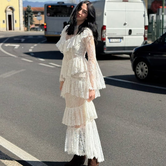 LM - Abito Melania pizzo e rouches bianco